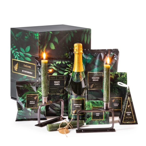 Kerstpakket mooi met een luxe kleurenthema.
