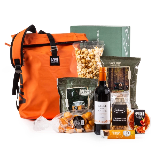 Tas kerstpakket met een shopper, rugzak, koeltas of weekendtas
