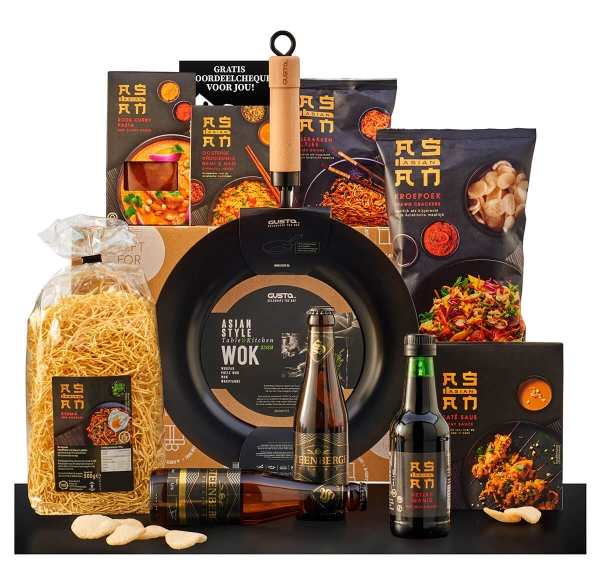 Wok kerstpakket met een wokpan van hoge kwaliteit